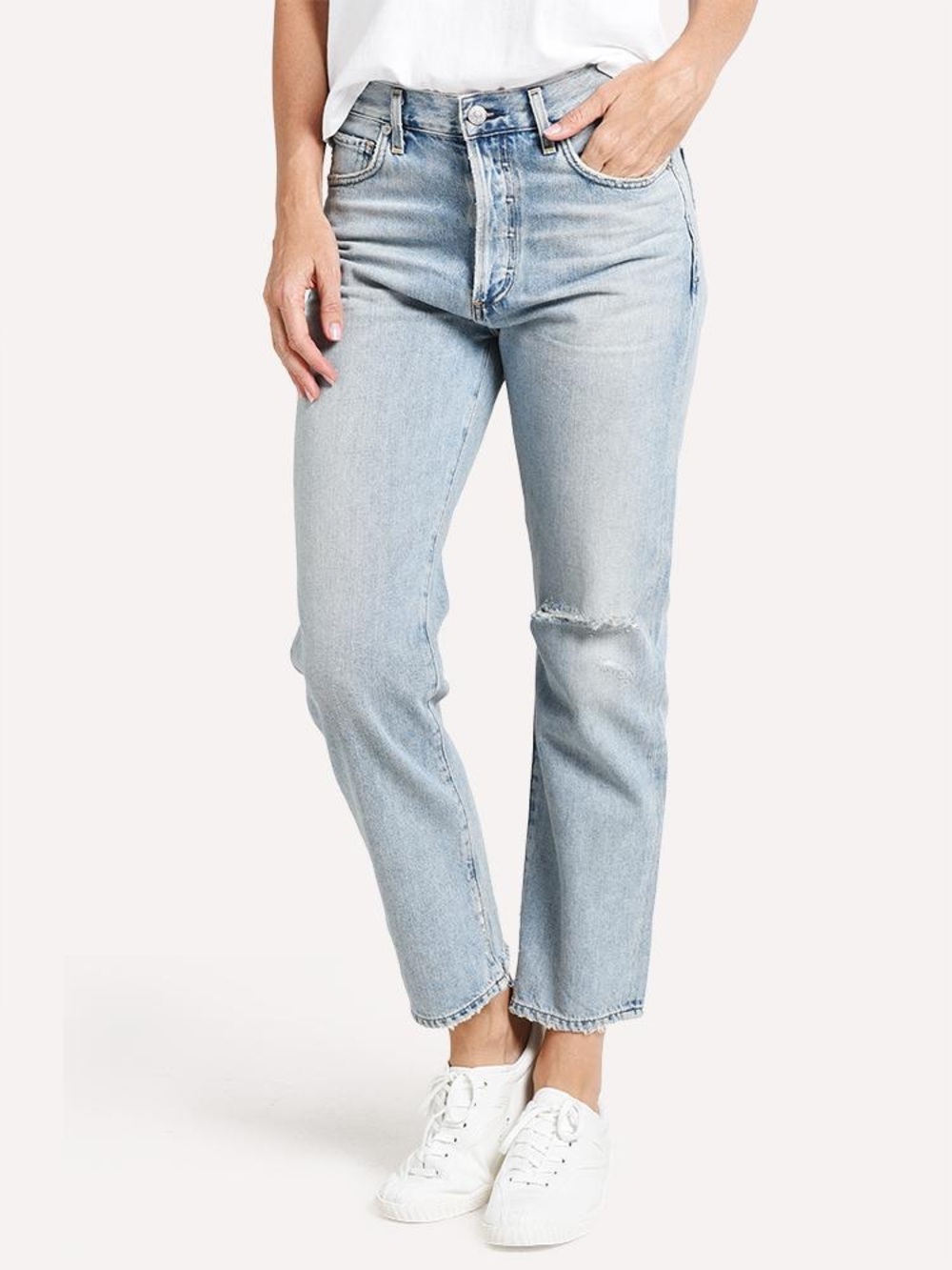 Citizens of Humanity Mckenzie Curved Straight Light Wash Distressed Denim Sz 28